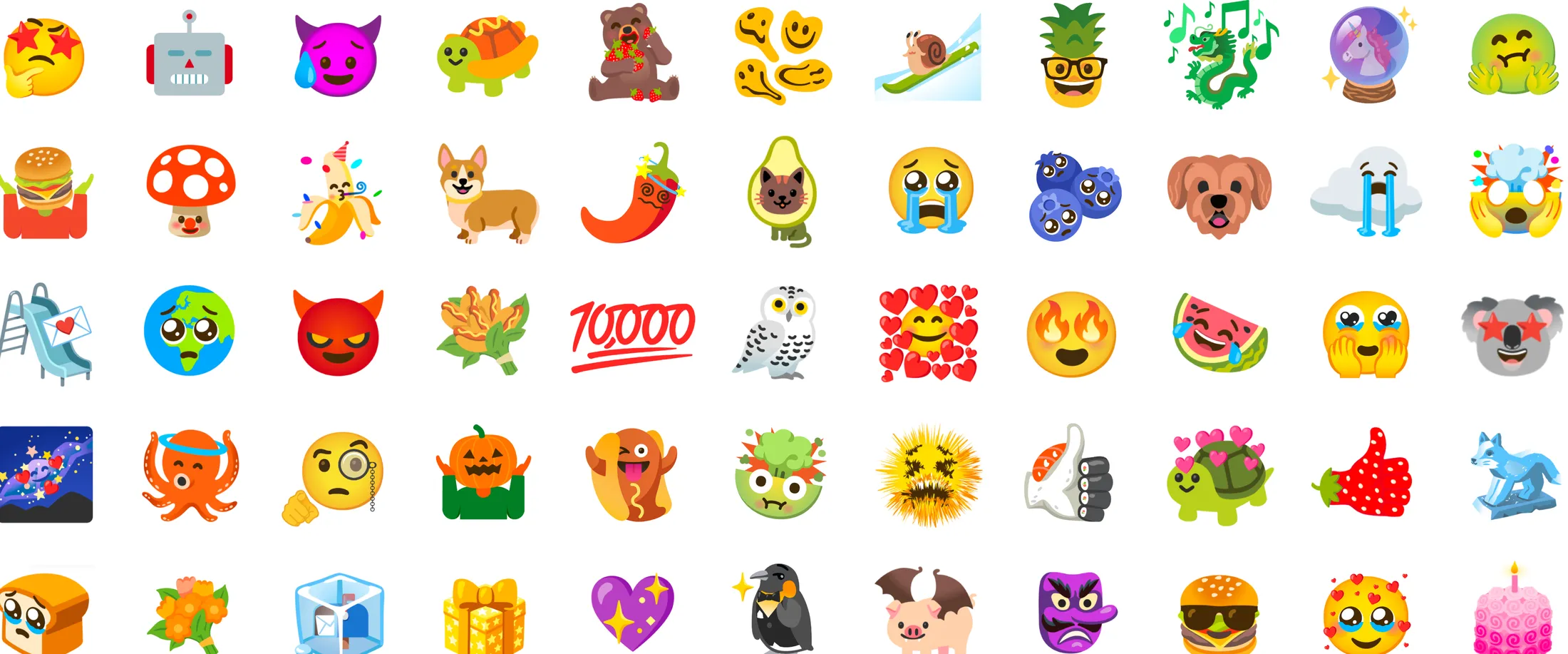 Grid of Emoji Kitchen sticker combinations