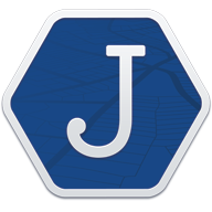 Joyride logo — a blue hexagonal mark with a stylized J