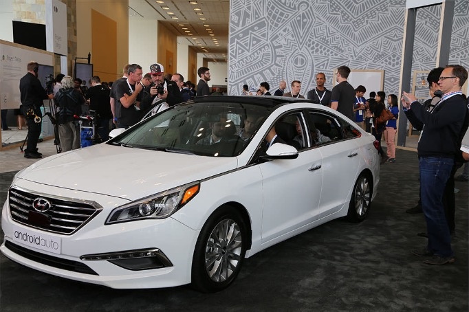 Android Auto launch event with a vehicle on display
